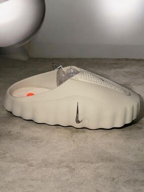 Nike Mind Cream Slide Clog with Silver Swoosh